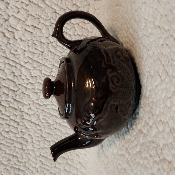 Vintage70's Japanese dragon chocolate mocha mousse brown oriental ceramic teapot - Picture 4 of 10